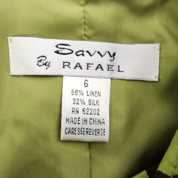 Savvy By Rafael Women Jacket Size 6 Floral Linen Silk Button Up 3/4 Sleeve Green - Picture 9 of 10
